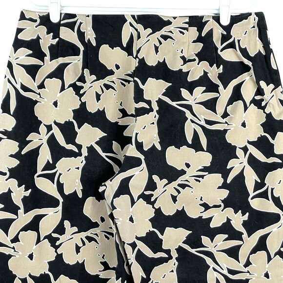 Liz Claiborne Women's Floral Black Tan Cropped Pants Size 14 Zip Side Mid Rise - Picture 4 of 12